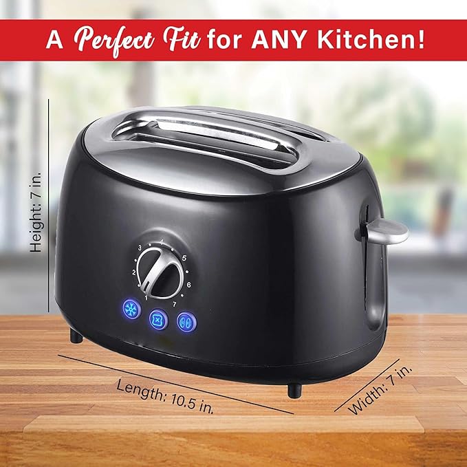 Cool Touch 2-Slice Extra Wide Slot Toaster with 7 Shade Settings Defrost and Bagel Functions – Black and Blue Retro Kitchen Toaster (Black)