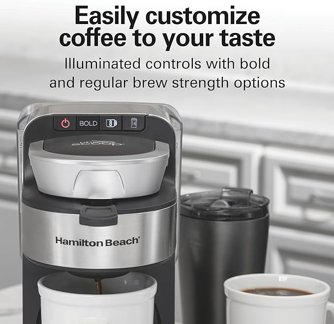 Hamilton Beach The Scoop Single Serve Coffee Maker &amp Fast Grounds Brewer for 8-14oz. Cups Brews in Minutes 40oz. Removable Reservoir Stainless Steel (49987)Silver