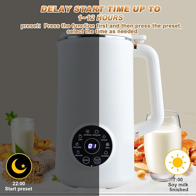 Nut Milk Maker Machine 33 OZ/1000 ML Soy Milk Maker Multi-Function Automatic Nut Milk Maker with 10 Blades for Homemade Plant-Based Milk Oat Crushing Ice Juice with 12 Hours Timer/Auto-Clean