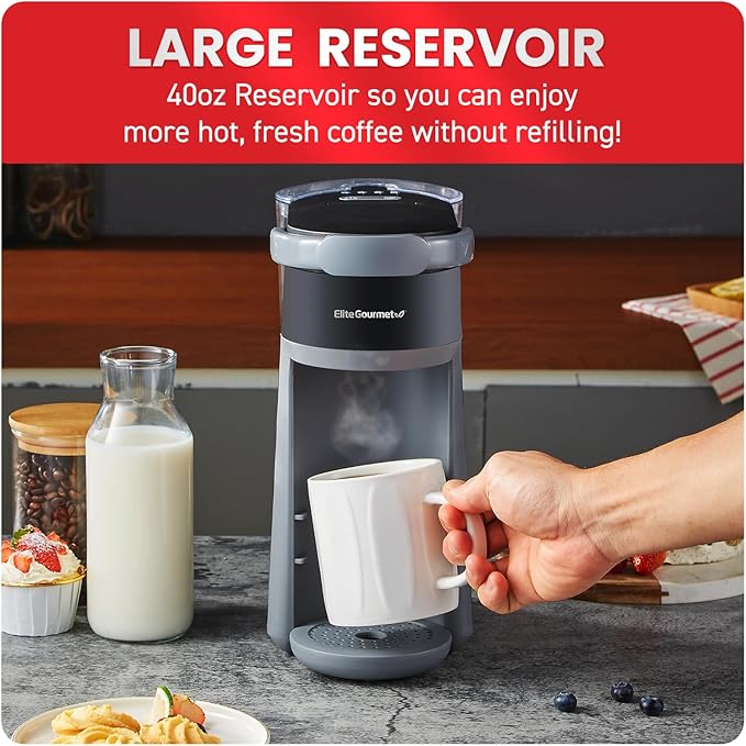 Elite Gourmet EHC323X Rapid Brew Technology 2-in-1 Capsule Coffee Maker 6~12oz Brewing Capacity K-Cups and Grounds Adjustable Mug Height Reusable Filter Black