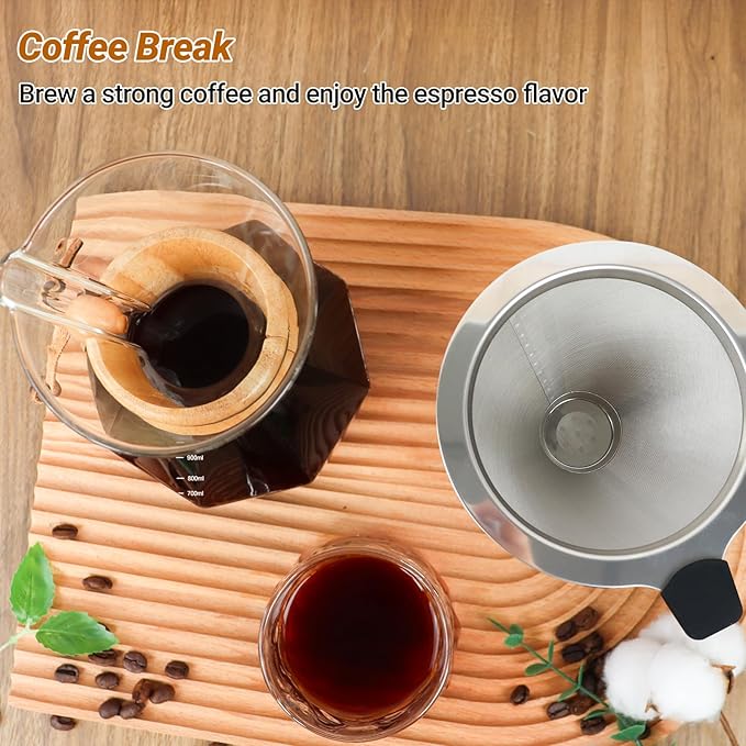 Coffee Pour Over 33.8oz 1000ml High Borosilicate Glass Pour Over Coffee Maker Set Camping with Reusable 304 Stainless Steel Filter Hand Brew Carafe Drip Suitable for Electric Ceramic Stove
