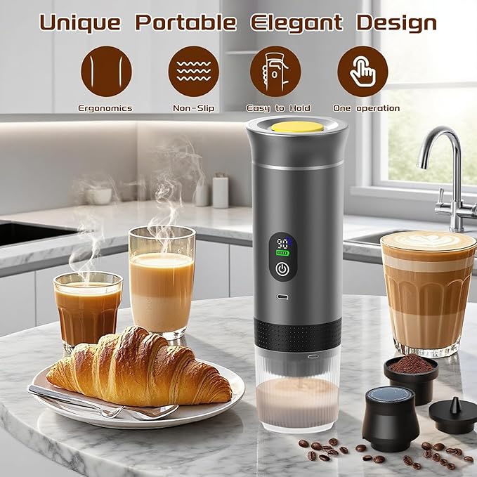3-in-1 Portable Espresso Machine for Travel &amp Camping- 20 Bar Self-Heating Portable Coffee Maker with USB-C LED Display Car Coffee Maker Compatible with Grounds&ampCapsules(Ns&ampDG) for RV Hi
