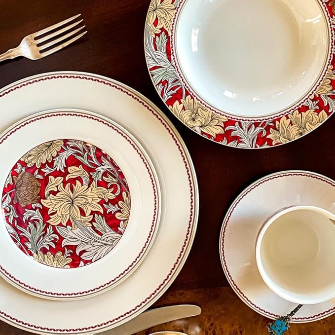 STP Porcelain J-217528 Dinnerware Set for 4 Morris' Garden Bone China Porcelain Dinner Plates Bowls Dessert Plates Cups with Saucer 20 pcs