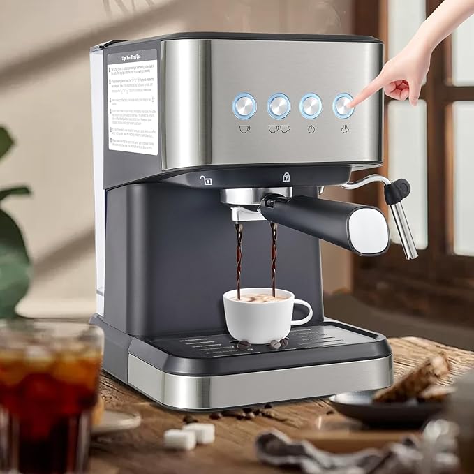 Coffee Machine 1050W Semi-Automatic Coffee Machine with Steam Nozzle1.5L Water Tank and Filter 15-20 Bar Small Drip Coffee Machine for Homes Offices Cafes 92-100℃ 110V