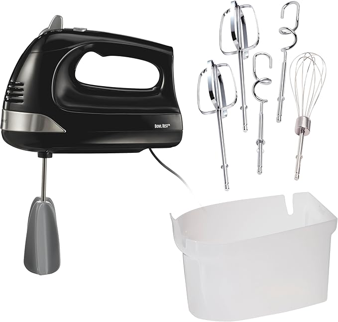 Hamilton Beach 6-Speed Hand Mixer with Storage Case Whisk &amp Hooks Bundle with 40oz Wave Action Blender