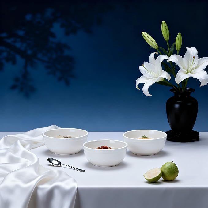 Stoneware Wide Rim Commercial Grade Dinnerware Bright White Nappy Bowl 15oz Case of 24