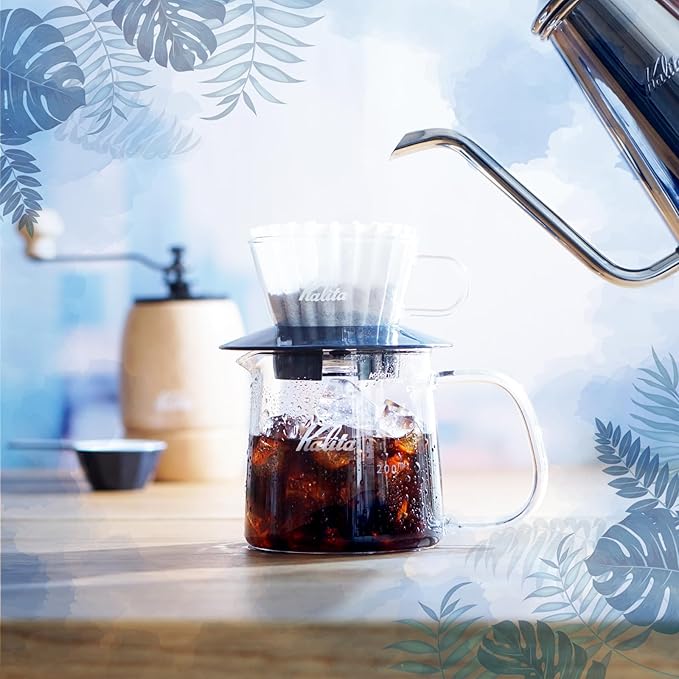 Kalita Wave Pour Over Coffee Dripper Size 185 Makes 16-26oz Single Cup Maker Heat-Resistant Glass Patented &amp Portableblack