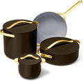 Caraway Cookware+ Collection - Specialty Cookware Set - Petite Cooker Stir Fry Pan Rondeau &amp Stock Pot - 3 Lids &amp Storage Organizer Included - Black