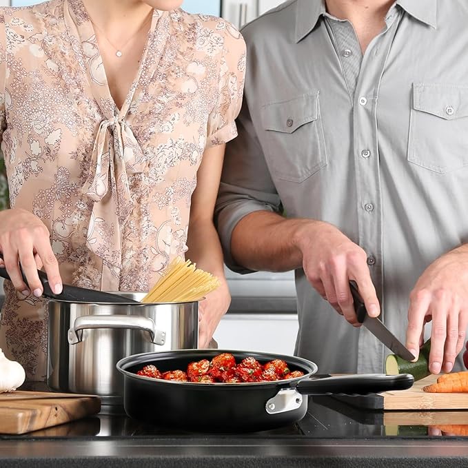 Better Chef 7-Piece Deluxe Non-Stick Cookware Set in Black with Cool-Touch Handles and Tempered Glass Lids