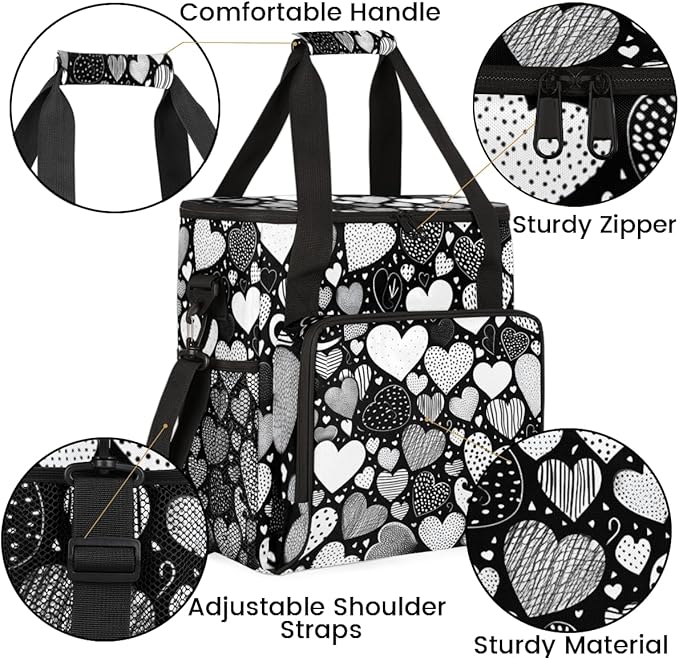 heart Coffee Maker Carrying Bag White Black Portable Travel Storage Tote Bag Compatible with K-Mini or K-Mini Plus Single Serve Coffee Brewer Carrying Case with Multiple Pockets &amp Shoulder Strap