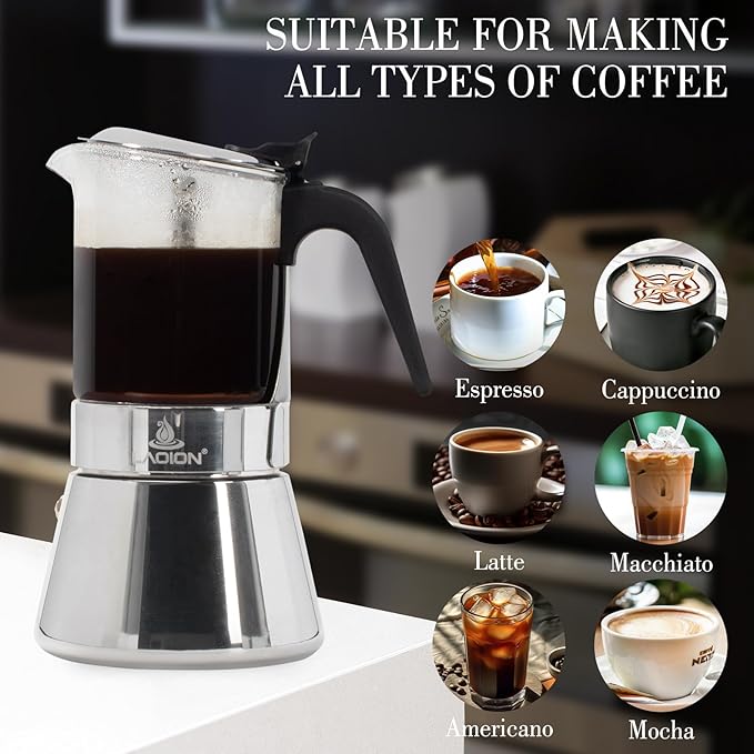 Stovetop Espresso Maker 9Cup 360ml Moka Pot Crystal Glass-top &amp Stainless Steel Coffee Maker Mocha Pot Greca De Cafe Cuban and Italian Coffee Maker for Cafetera Cubana