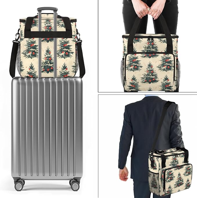 Cartoon Tree Xmas Coffee Maker Carrying Bag Portable Travel Storage Tote Bag Compatible with K-Mini or K-Mini Plus Single Serve Coffee Brewer Carrying Case with Multiple Pockets &amp Shoulder Strap