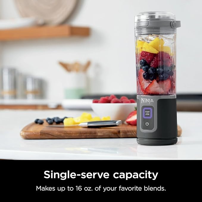 Ninja Blast 16 oz. Personal Portable Blender with Leak Proof Lid and Easy Sip Spout Perfect for Smoothies Cordless USB-C Rechargeable Dishwasher Safe Parts (Renewed) (Black)
