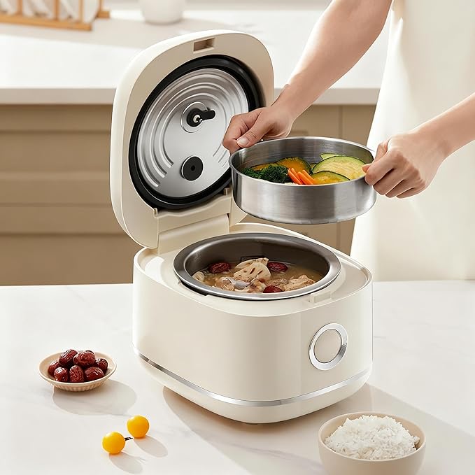 Joydeem Stainless Steel Rice Cooker Uncoated Non-stick 316L Stainless Steel Inner Pot Rice Cookers 6 Cup Uncooked 3L/3.2 qt DFB-D300