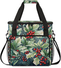 Holly Leaves Coffee Maker Carrying Bag Christmas Holly Travel Storage Bag Compatible with K-Mini or K-Mini Plus Single Serve Coffee Brewer Carrying Case with Multiple Pockets &amp Shoulder Strap