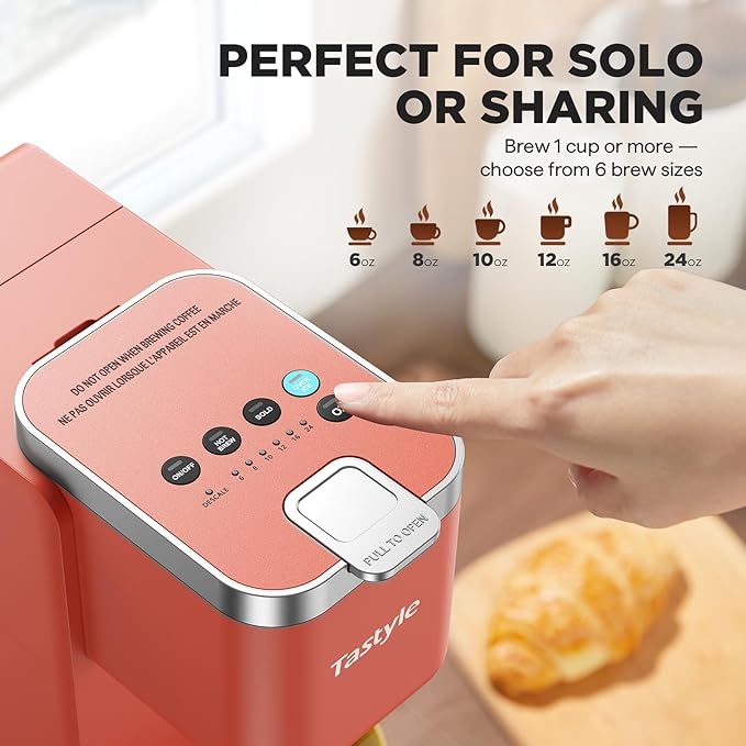 Single Serve Coffee Maker Iced and Hot Coffee Machine for K Cup &amp Grounds Compact Design 40oz Removable Water Reservoir 6 to 24 Oz Brew Sizes Fits 7.3 Travel Mug Salmon