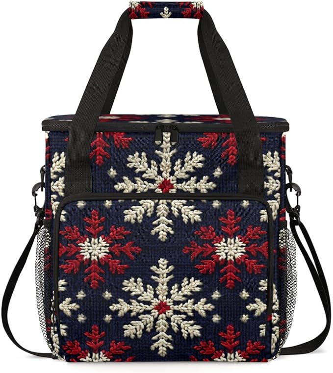 Christmas Snowflakes Coffee Maker Carrying Bag Colorful Snowflakes Travel Storage Bag Compatible with K-Mini or K-Mini Plus Single Serve Coffee Brewer Carrying Case with Pockets &amp Shoulder Strap
