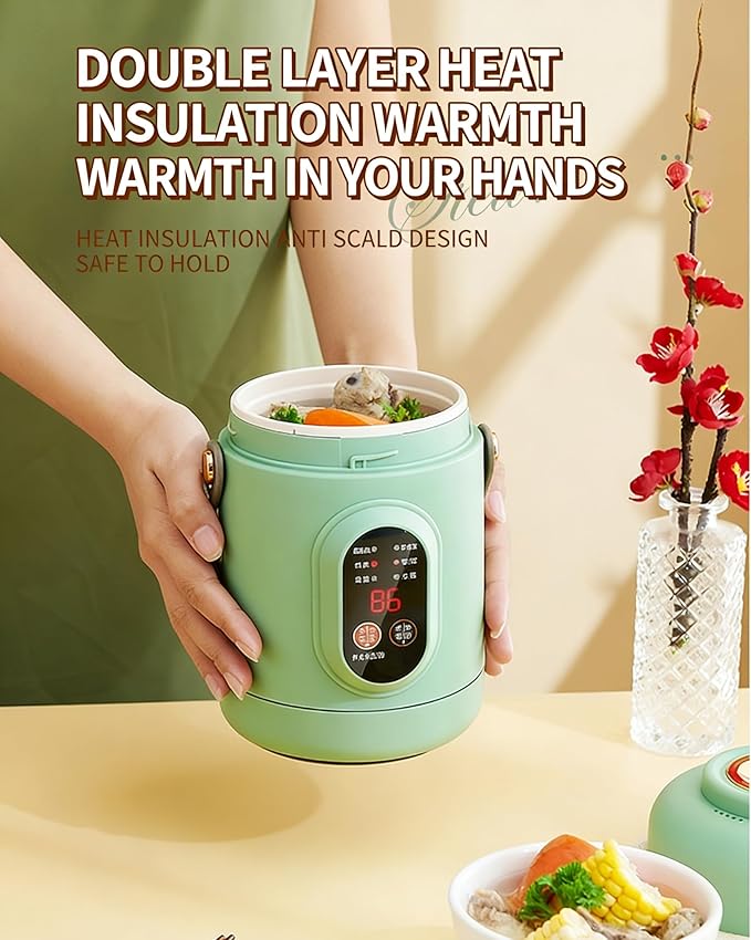 Multifunctional Health Pot 500W Portable Mini Electric Cooker with Ceramic Glaze Inner &amp Steamer Small Slow Cooker with 12-Hour Reservation for Porridge Rice Soup &amp Steaming (800ml-Green)