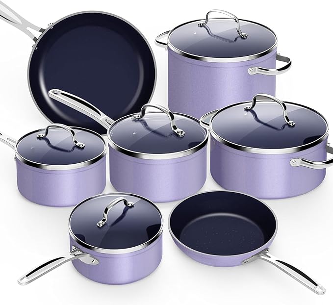 Nuwave 12pc Forged Lightweight Cookware Set G10 Healthy Duralon Ceramic Ultra Non-Stick Coating Vented Tempered Glass Lids Stay-Cool Handles Induction-Ready &amp Works on All Cooktops PFAS Free