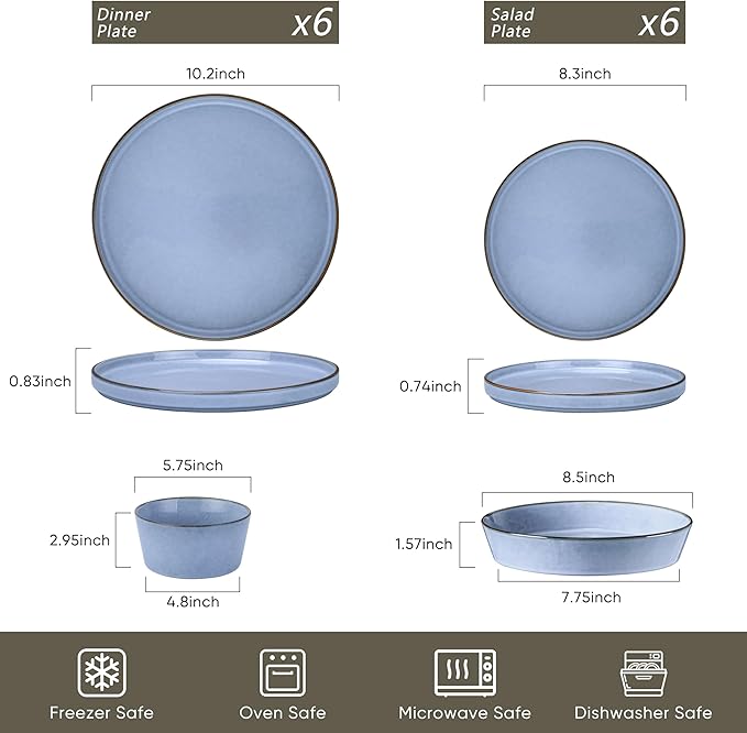 Herogo Dinnerware Sets with Pasta Bowls for 4 16 Piece Dinner Salad Plates and Cereal Serving Bowls Stoneware Dishes Dinner Ware for Home Kitchen Dishwasher &amp Microwave Safe Haze Blue
