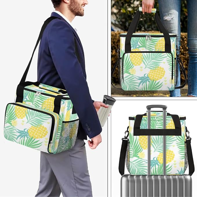 Pineapple Palm Leaves Summer Coffee Maker Carring Bag Travel Carrying Storage Tote Bag Compatible with Keurig K-Mini or K-Mini Plus Portable Single Serve Coffee Brewer Case with Pockets