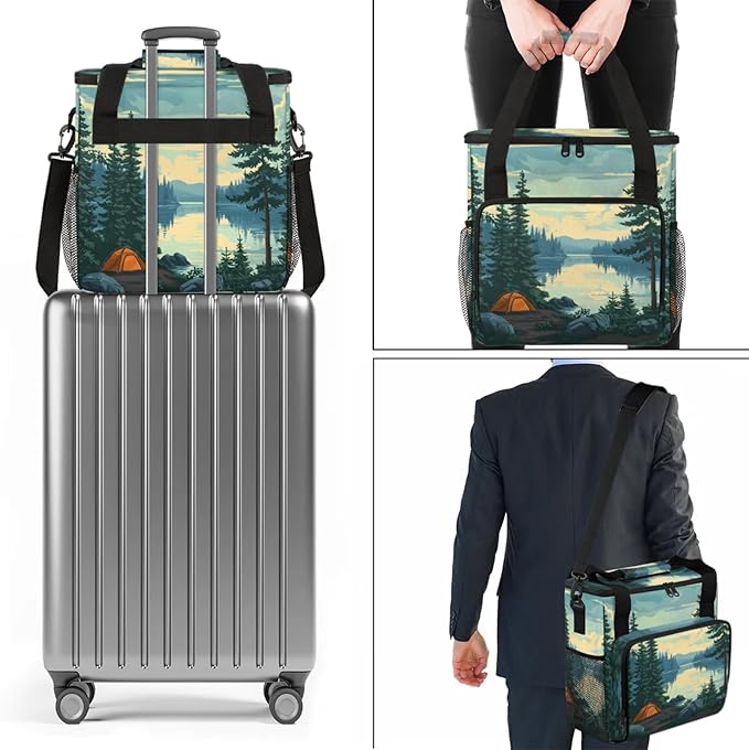 Forest Camping Coffee Maker Travel Bag for Keurig K-Mini/K-Mini Plus Insulated Waterproof Tote with Pockets for K-Cup Portable Single-Serve Brewer Case