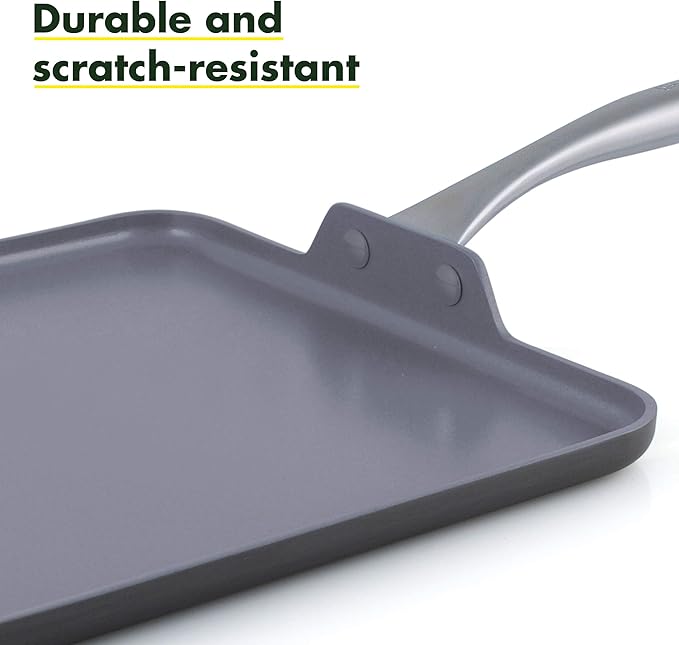 GreenPan Valencia Pro 100% Toxin-Free Healthy Ceramic Nonstick Metal Utensil Dishwasher/Oven Safe Cookware Set 11-Piece Gray &amp Lima 11 Ceramic Non-Stick Square Griddle Grey - CW000190-002