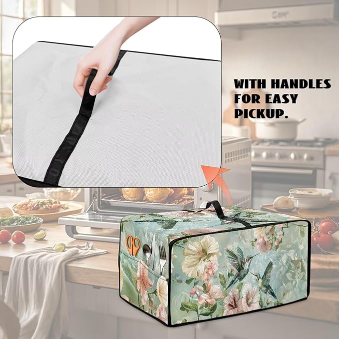 Toaster Oven Heat-Resistant Modern Toaster Oven Heavy Duty Microwave Cover with Storage Side Pockets Protects from Appliances Spills Stain Hummingbird Couple