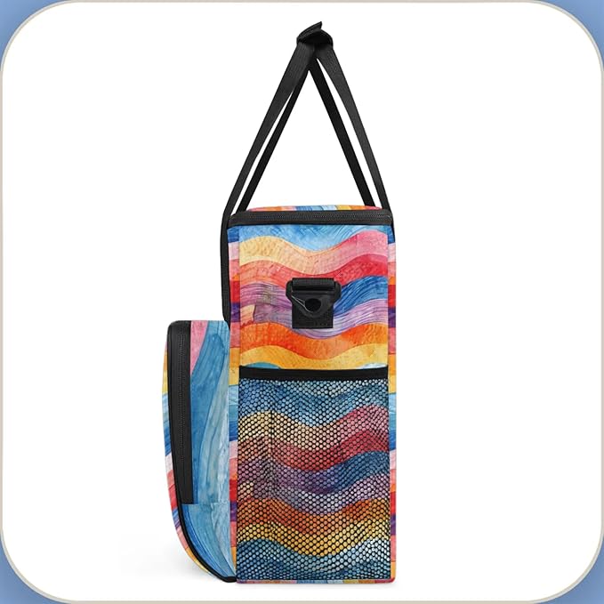 Wavy Striped Coffee Maker Travel Bag for Keurig K-Mini/K-Mini Plus Insulated Waterproof Tote with Pockets for K-Cup Portable Single-Serve Brewer Case