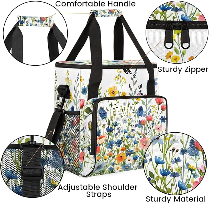 Botanic Flowers Coffee Maker Carrying Bag Portable Travel Storage Tote Bag Compatible with K-Mini or K-Mini Plus Single Serve Coffee Brewer Carrying Case with Multiple Pockets &amp Shoulder Strap