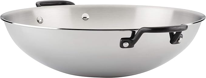 KitchenAid 5-Ply Clad Polished Stainless Steel Wok Induction Compatible Dishwasher Safe 15 Inch Open Stir-Fry Pan
