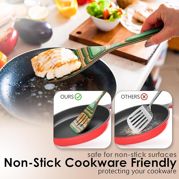 Wooden Spoons for Cooking Pakkawood Kitchen Utensil Set Oasis Color Premium Durable Wooden Utensils for Nonstick Cookware Heat Resistant Smooth Finish Comfortable Grip 7 Piece