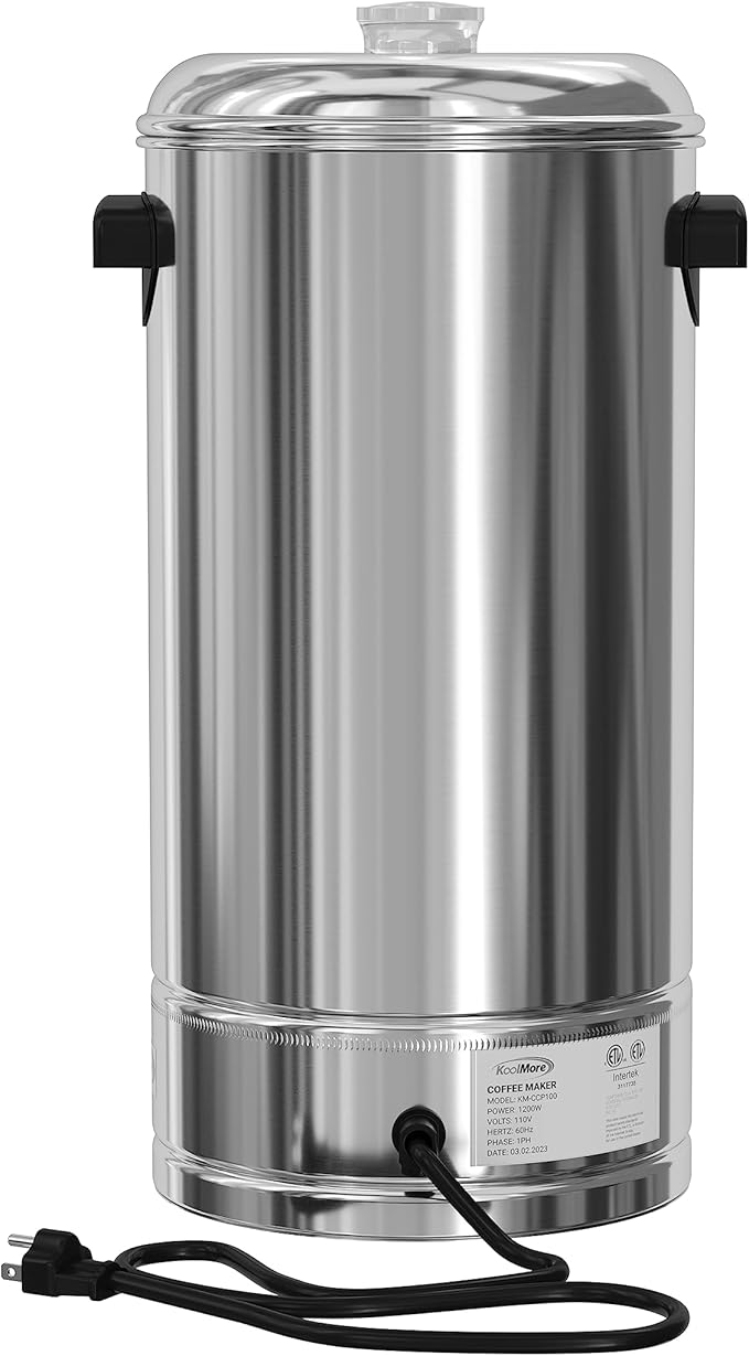 KoolMore Electric Percolator Coffee Maker 100-Cup 500 oz. Pot in Stainless Steel with Double Wall Insulation for Office Breakrooms Catering and Events and Dripless Faucet (KM-CCP100)