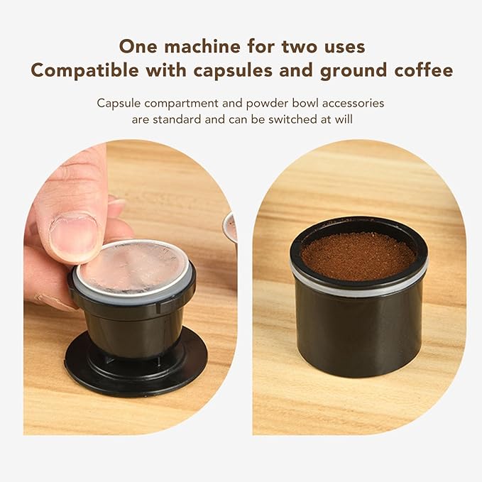 Portable Electric Espresso Machine Rechargeable Travel Coffee Maker Handheld Car Coffee Maker for Camping Hiking Office Powder and Capsules Compartment (Black)