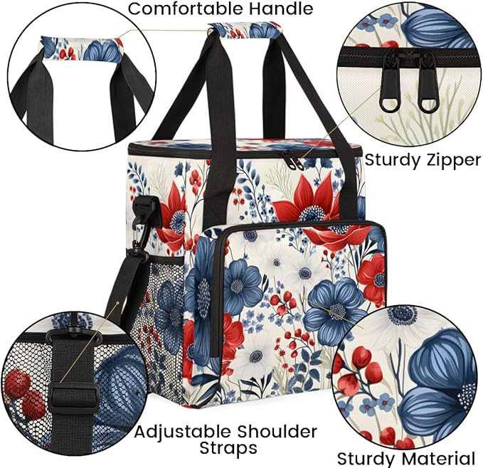Star-Floral 4th of July Coffee Maker Carrying Bag Travel Storage Bag Compatible with K-Mini or K-Mini Plus Single Serve Coffee Brewer Carrying Case with Multiple Pockets &amp Shoulder Strap