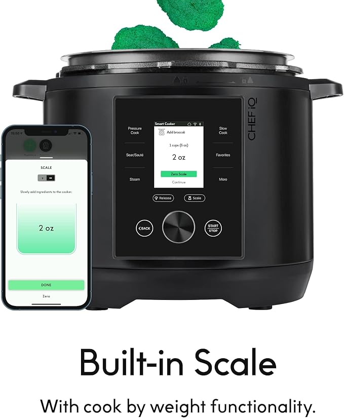 CHEF iQ Smart Pressure Cooker with WiFi and Built-in Scale - Easy-to-Use 10-in-1 Multicooker with 500+ Guided Recipes - Rice Cooker Slow Cooker Instant Meals for Foodies - 6 Quart - Family Size