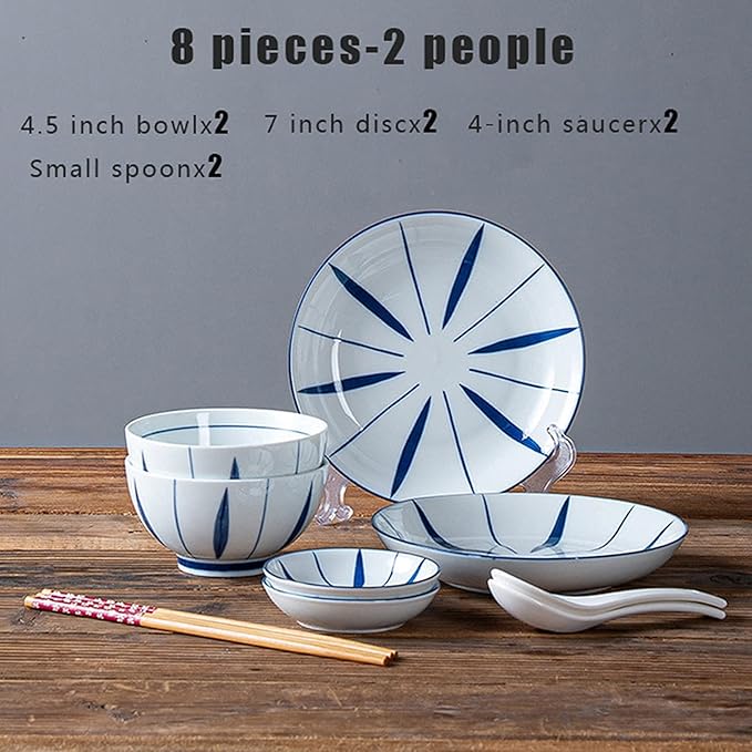 Retro Ceramic Dinnerware Set Include Soup Bowls Salad Plates SetJapanese Style-Modern Elegant Dinner Table Service8 pcs