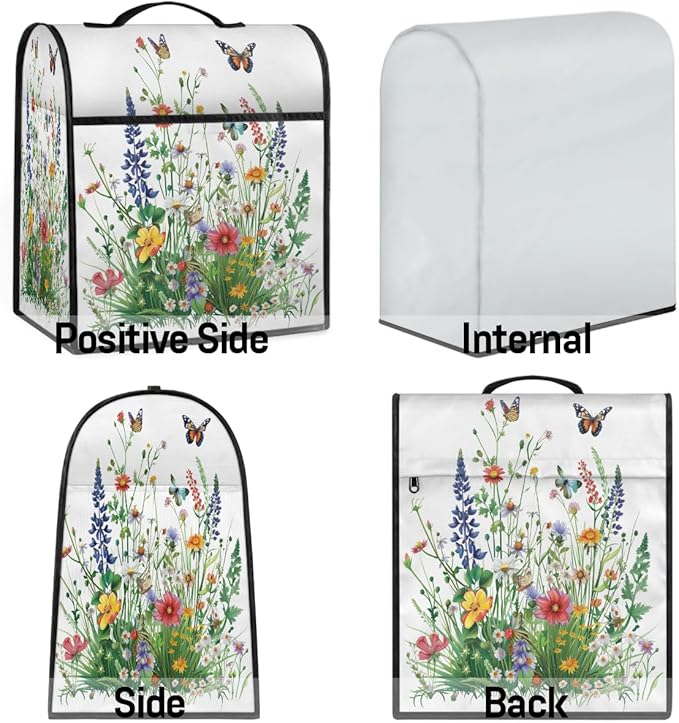 cfpolar Kitchen Aid Mixer Cover Compatible with 6-8 Quarts Spring Flower Butterfly Floral Stand Mixer Cover Kitchen Aid Mixers Accessories Appliance Organizer Bag Dust Covers with Zipper Pocket