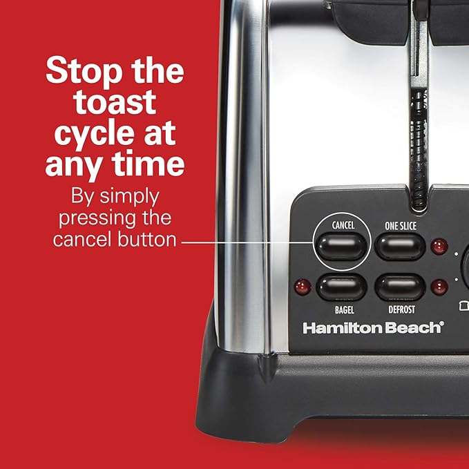 Hamilton Beach 24782 Retro Toaster with Wide Slots Sure-Toast echnology Bagel &amp Defrost Settings Auto Boost to Lift Smaller Breads 4 Slice Polished Stainless Steel