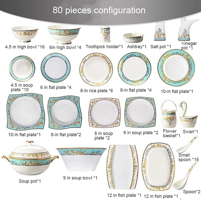 Dinnerware Sets - Luxury Dishes Service Set Ceramics Dinnerware Set with 50-Piece Bowl/Stockpot/Dish/Spoon|Bone China Dinner Sets Porcelain Combination SetOne Color-30piecesOne Color-30pieces
