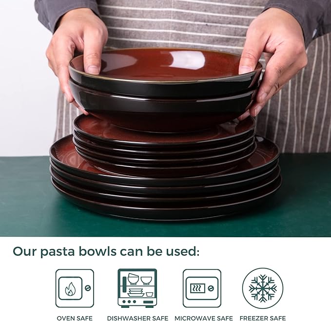 Ceramic Dinnerware Sets of 6Plates and Bowls SetsHandmade Reactive Glaze Dishes SetChip Resistant and Scratch Resistant | Oven&ampDishwasher &amp Microwave SafeService for 6-Green (30PCS)