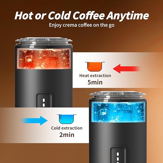 Portable Espresso Maker with Stainless Steel Body | 7500mAh Rechargeable Battery | 20 Bar Self-Heating with USB-C | Works with Most Capsules Compatible for Camping Travel Outdoor (Black)