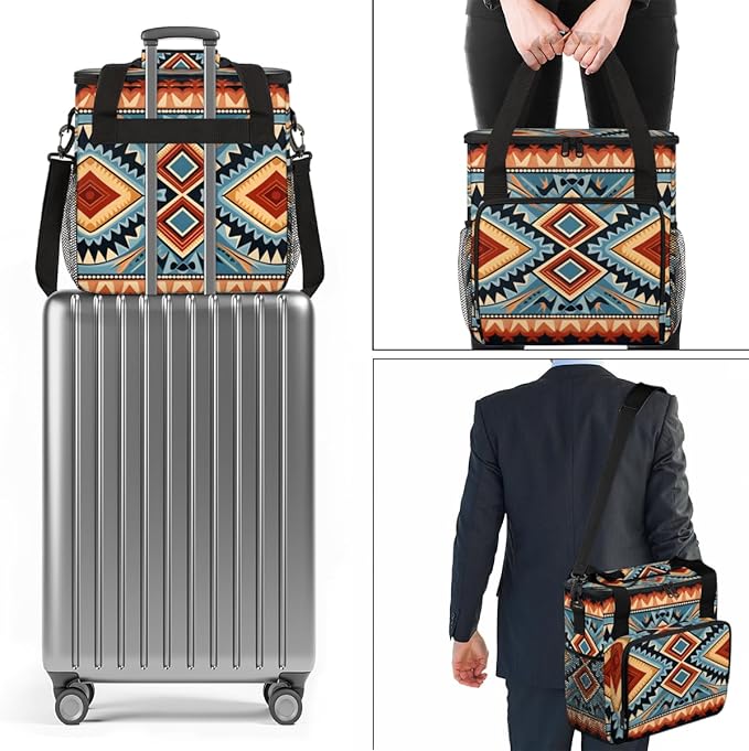 Geometry Aztec Coffee Maker Carrying Bag Retro Pattern Travel Storage Bag Compatible with K-Mini or K-Mini Plus Single Serve Coffee Brewer Carrying Case with Multiple Pockets &amp Shoulder Strap