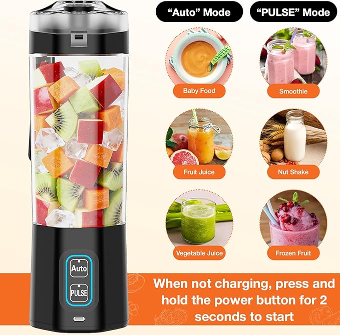 GVODE Personal Blender Portable Blender for-Smoothies Shakes Food Prep and Frozen Blending 24oz Large Capacity BPA Free Leakproof-Lid and Sip Spout USB-C Rechargeable IPX8 Waterproof