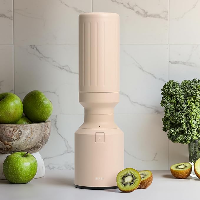 Beast Mini 600 Stainless Steel | Mini Countertop Kitchen Blender | Insulated Stainless Steel Vessel | Smoothies Shakes Dressings Sauces Dips | Portable Straw Caps and Lids | 600W (Sand)