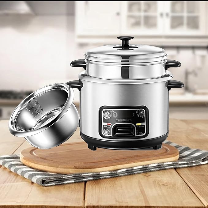 Rice Cooker with Steamer Basket - Rice Cooker Rice Cooker and Steamer-Warm Function (2/3/4/5L) 201 Stainless Steel Liner with Spatula and Measuring Cup for 1-7 People(5L)