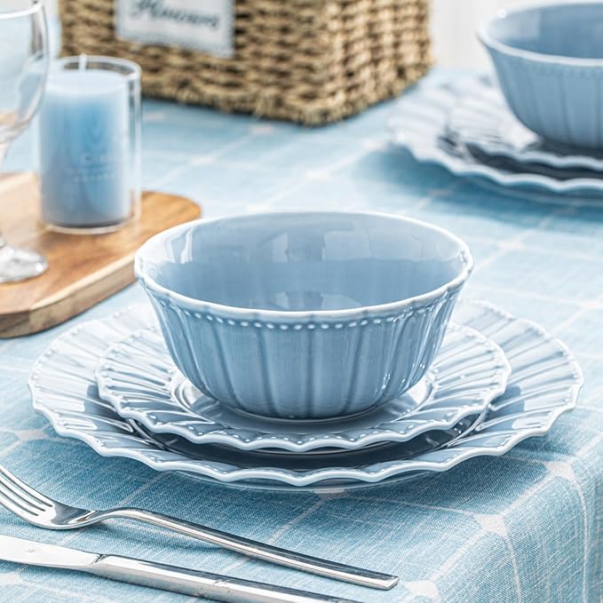 HOMBENE Dinnerware sets 16 Piece plates and bowls sets for 4 Ceramic dish set Porcelain dish set Farmhouse premium kitchen decor Microwavable safe Celestial Blue