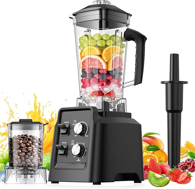 Blender 1800W Blender with Grinder - 6-Blade Professional Smoothie Blenders for Kitchen Crushes Ice Self-Cleaning 68oz &amp 20oz Jars Dishwasher Safe for Baby Food Nut Butter