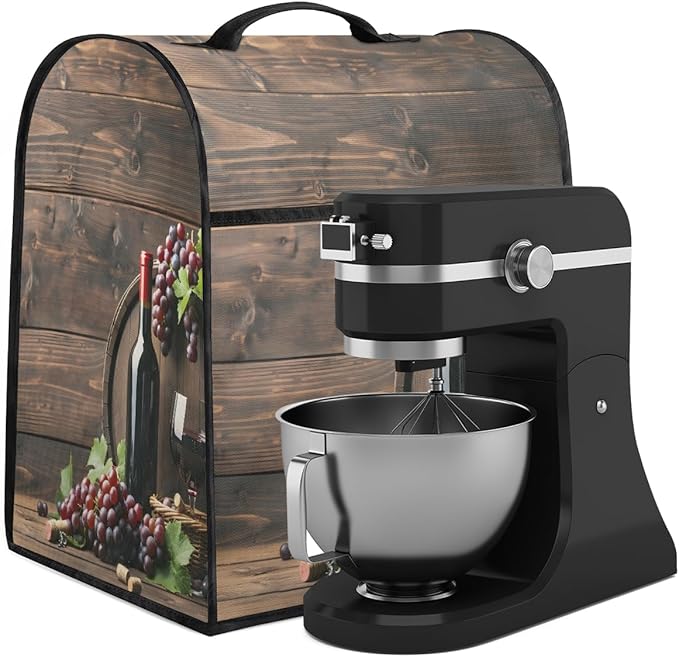 cfpolar Kitchen Aid Mixer Cover Compatible with 6-8 Quarts Wooden Board Purple Grapes Stand Mixer Cover Kitchen Aid Mixers Accessories Appliance Organizer Bag Dust Covers with Zipper Pocket