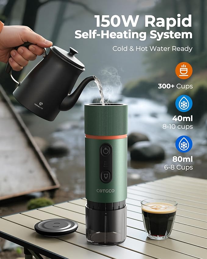 Portable Espresso Coffee Maker Travel Coffee Maker for Camping 20 Bar Self‑Heating Rechargeable with USB-C with NS Capsule for Car/Travel/Camping